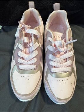 Skechers Pink and Metallic Silver Women's Athletic Sneakers